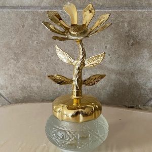 Vintage 70’s Avon Keepsake Bird of Paradise Gold Flower Frosted Glass Jar Empty